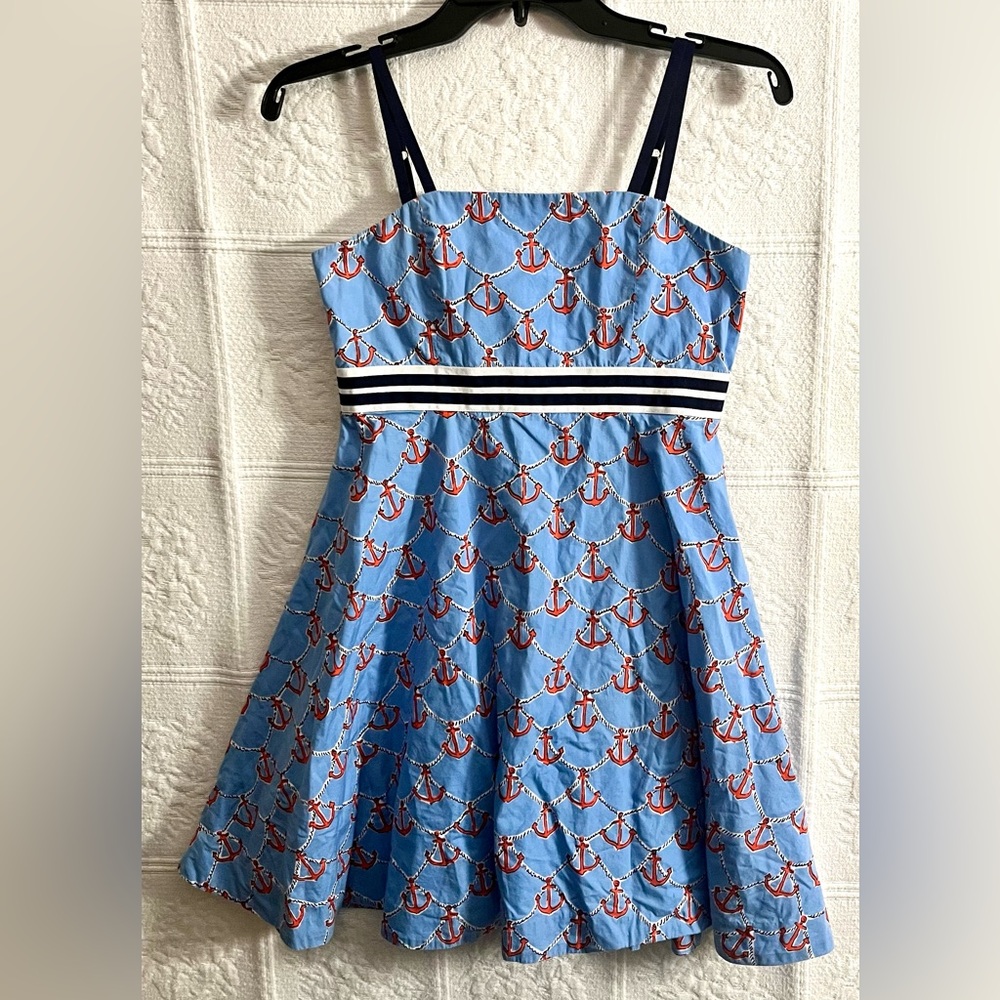 Lilly Pulitzer Blue Nautical Anchor Print Sundress with Navy Straps size 14